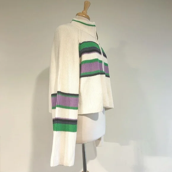 Free People Greta Stripe Half-Zip Mock Neck Sweater Size Large NWT - Picture 9 of 15